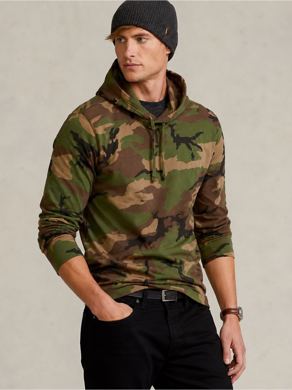 Polo Ralph Lauren Camo Hooded Jersey Tee L Surplus Camouflage Long Sleeve Hoodie